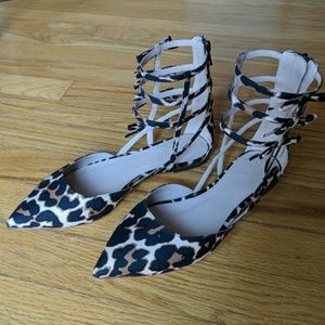 J Crew Leopard Bow Gladiator Flats Sandals size 7